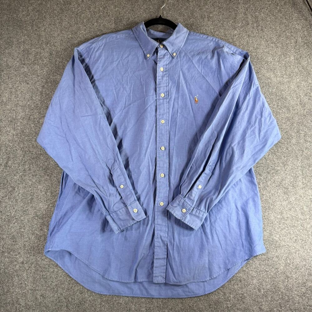 Ralph Lauren Yarmouth 17-35 Blue Pinpoint Oxford Dress Shirt 100% Cotton Mens